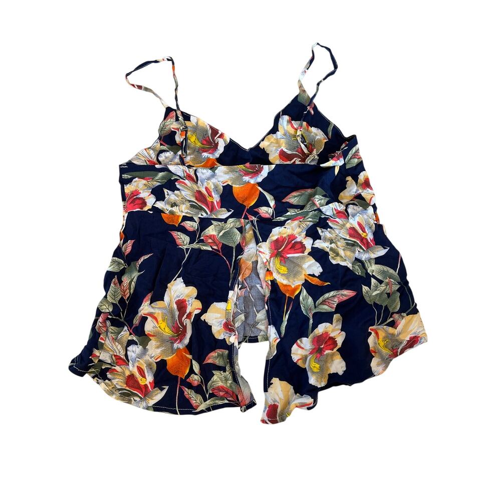 Raya Sun Floral Tank Top Size M Navy Tropical 100% Rayon